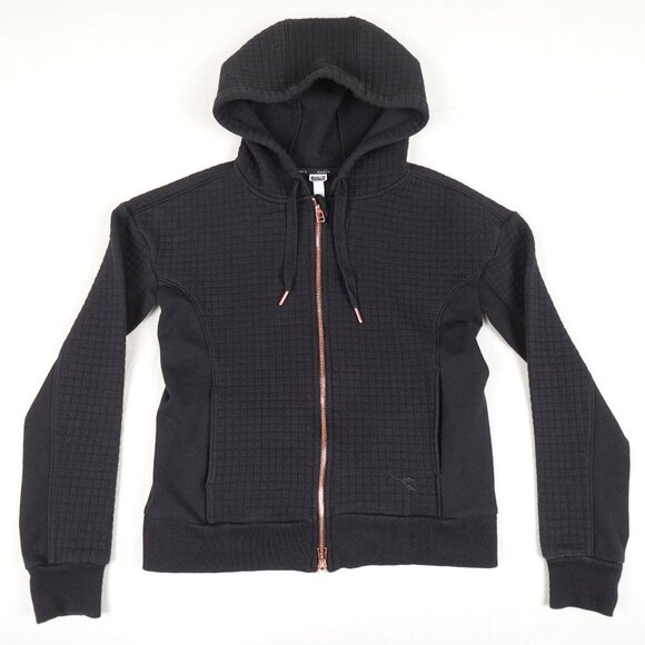 Diadora Quilted Zip Up Hoodie Women's Medium Black with Rose Gold Sweatshirt - Picture 1 of 12